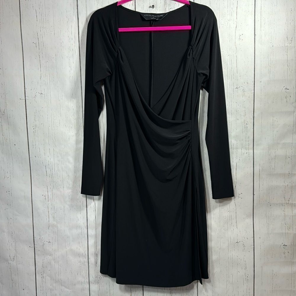 Kamalikulture Elegant Draped Black Dress Minimalist Chic Stretch Elegant Evening